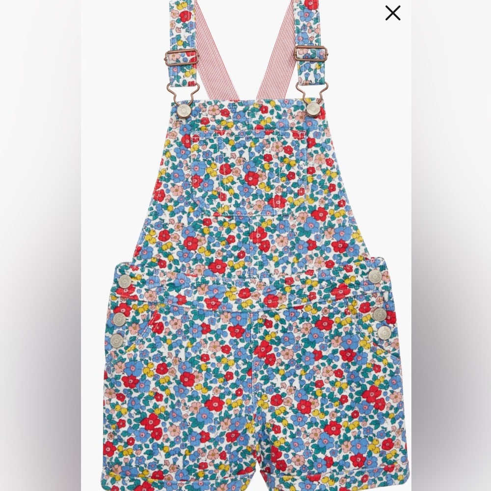 Mini Boden Floral Print Shortalls in Blue, Red, Yellow